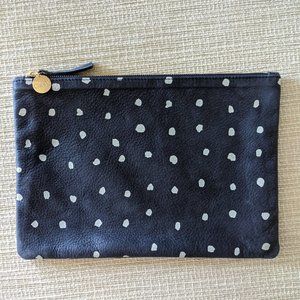 Clare V Flat Clutch navy nubuck white polkadots